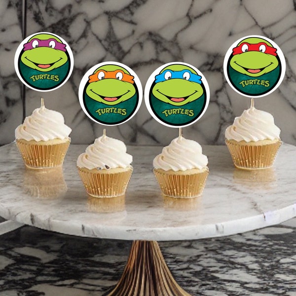 Ninja Turtles Cupcake Toppers , ninja turtles birthday decor set of 12