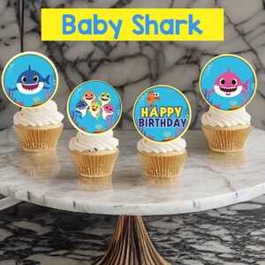 Baby Shark Cupcake Topper, Edible Baby Shark Cupcake Toppers. - Etsy