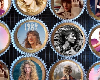 Taylor Swift Edible cupcakes , taylor swift album covers , Edible Cupcake Toppers, Taylor swift birthday, Taylor Swift birthday decor