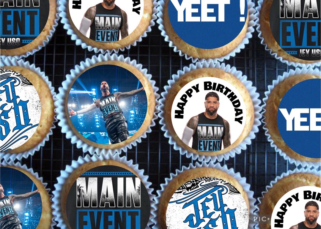WWE Edible Cupcakes Toppers, Jay Uso Cupcake Toppers, Yeet Jay Uso