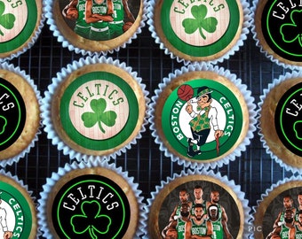 Toppers de cupcakes de los Boston Celtics, toppers comestibles de cupcakes de los Boston Celtics, cumpleaños de los Boston Celtics