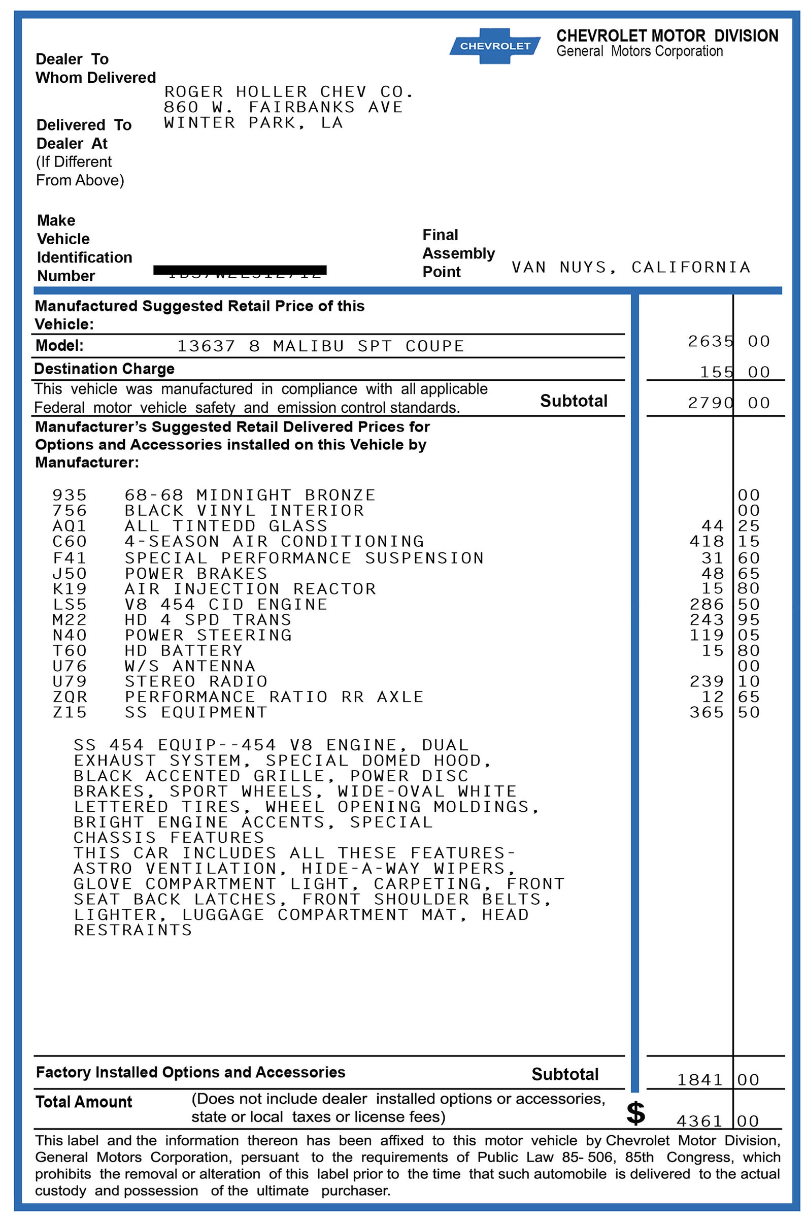 Custom 19671972 Reproduction Window Stickers & Buildsheets Etsy