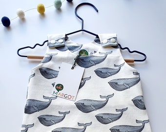 ORGANIC BABY ROMPER | cream whale print 0-24 months | new baby gift | gender neutral baby clothes | handmade to order