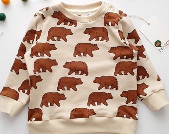 SWEATSHIRT 0-5 YEARS | brown bears | baby top | baby jumper | kids' top | gender neutral baby and kids' clothes | handmade to order