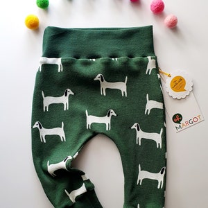 ORGANIC LEGGINGS 0m-4y dark green dogs baby trousers handmade leggings new baby gift handmade to order image 1