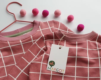 ORGANIC SWEATSHIRT 0-5 YEARS | dark rose grid | baby top | kid's top | gender neutral baby clothes | baby jumper | handmade to order