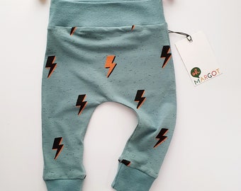 BABY/TODDLER LEGGINGS | teal lightning bolt 0-4 years | baby trousers | handmade trousers | new baby gift | handmade to order