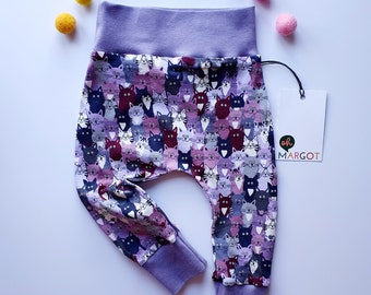 BABY/TODDLER LEGGINGS | purple cats 0-4 years | baby trousers | handmade trousers | new baby gift | handmade to order