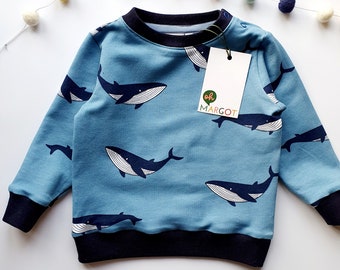 SWEATSHIRT 3-6 months | blue whales | baby top | baby jumper | kids' top | gender neutral baby and kids' clothes | handmade to order