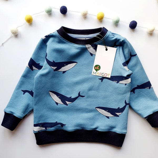 SWEATSHIRT 3-6 months | blue whales | baby top | baby jumper | kids' top | gender neutral baby and kids' clothes | handmade to order