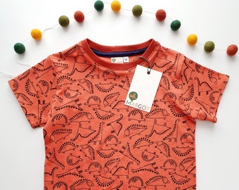 KIDS' T SHIRT | dinosaur print 2-5 years | organic kids' top | gender neutral kids' clothes | handmade to order