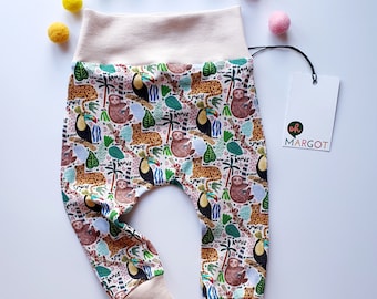 BABY/TODDLER LEGGINGS 0m-4y | pink jungle animals | baby trousers | handmade leggings | new baby gift | handmade to order