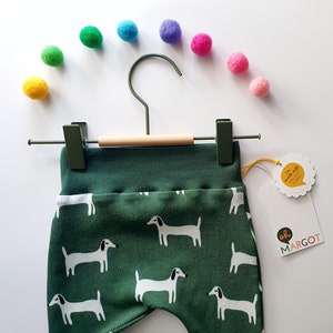 ORGANIC LEGGINGS 0m-4y dark green dogs baby trousers handmade leggings new baby gift handmade to order image 3