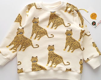 ORGANIC SWEATSHIRT 0-5 YEARS | leopards | baby top | baby jumper | kids' top | gender neutral baby clothes | handmade to order