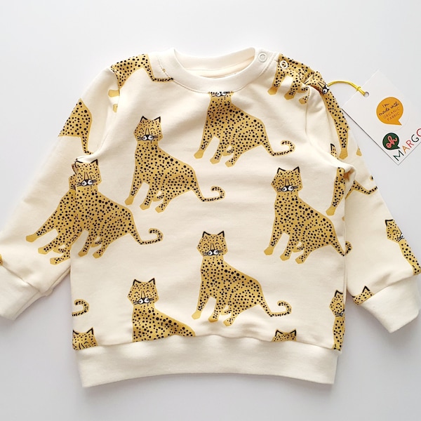 ORGANIC SWEATSHIRT 0-5 YEARS | leopards | baby top | baby jumper | kids' top | gender neutral baby clothes | handmade to order