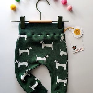 ORGANIC LEGGINGS 0m-4y dark green dogs baby trousers handmade leggings new baby gift handmade to order image 2