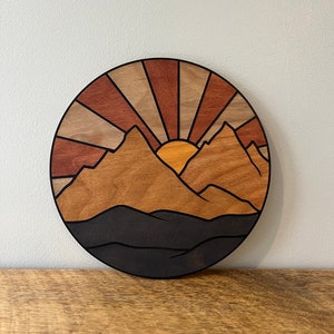 Boho Mountain Scene / Mountain Wood Art / Boho Decor / Retro art / Modern Art / Wood Art