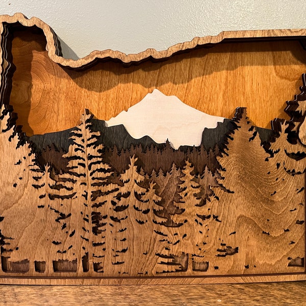 3D Mountain Scene / Mt Hood /Oregon State/ Mountain Wood Art / Boho Decor