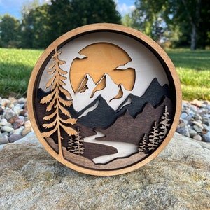 Rustic 3D Mountain Scene / Mountain Wood Art / Boho Decor