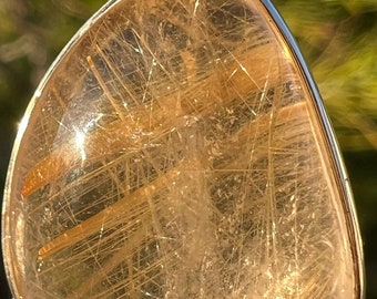 Golden Rutilated Quartz wrapped in Silver Pendant | Genuine 925 Silver | Natural Mineral | from Brazil