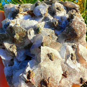 Fishscale Calcite with Rainbow Iridescent Chalcopyrite | 625grams| Cubic Petal | Rare | from Hubei, China