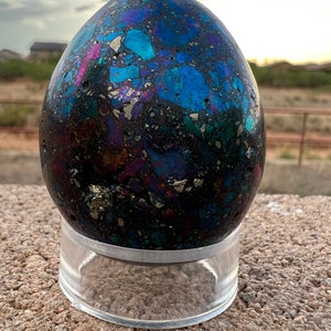 Chalcopyrite Egg Carving/Peacock Ore | From Mexico | Pyrite Cave | Beautiful Rainbow Colors | Free Clear Stand | Perfect Easter Gift