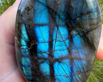 Electric Blue Labradorite Polished Free Form | Beautiful Patterns | Chatoyancy Flashing | High Quality | Self Standing | 242grams