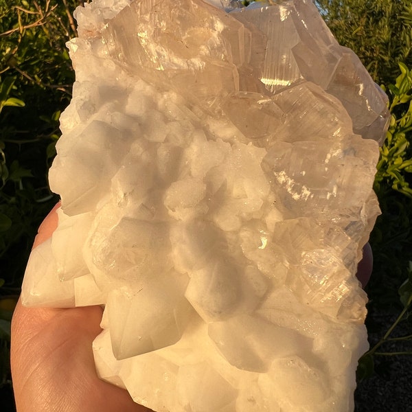 Pagoda Calcite & Milky Quartz Large Cluster | Almost 3pounds | Ultraviolet Reactive Fluoreses Neon Pink-Red | Rainbow Inclusions