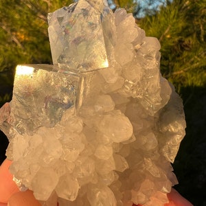 Incredible Clear Fluorite Cubes with Green & Light Purple Hues on a Clear Quartz Matrix | Natural Mineral | From Zhenjiang