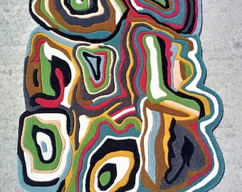 Tapete de lã tufado à mão, design degradê de formato irregular, decoração moderna, 6x9