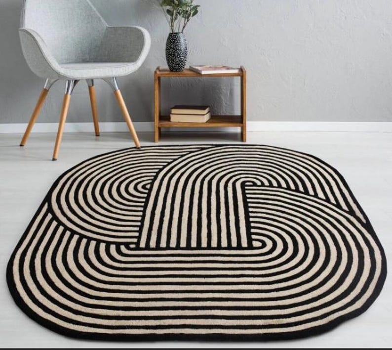 Hand-tufted Woolen Rug, Modern Black and Ivory Geometric Design - Etsy