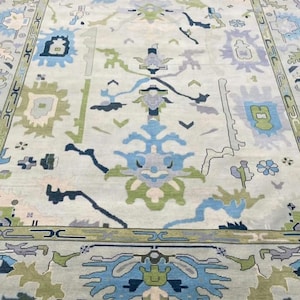 10x14 Oushak rug 8x10 Beige And Gray Turkish knot rug 9x12 Hand-knotted Vintage Antique Oushak Wool Area Rug for Living Room, Dining room.