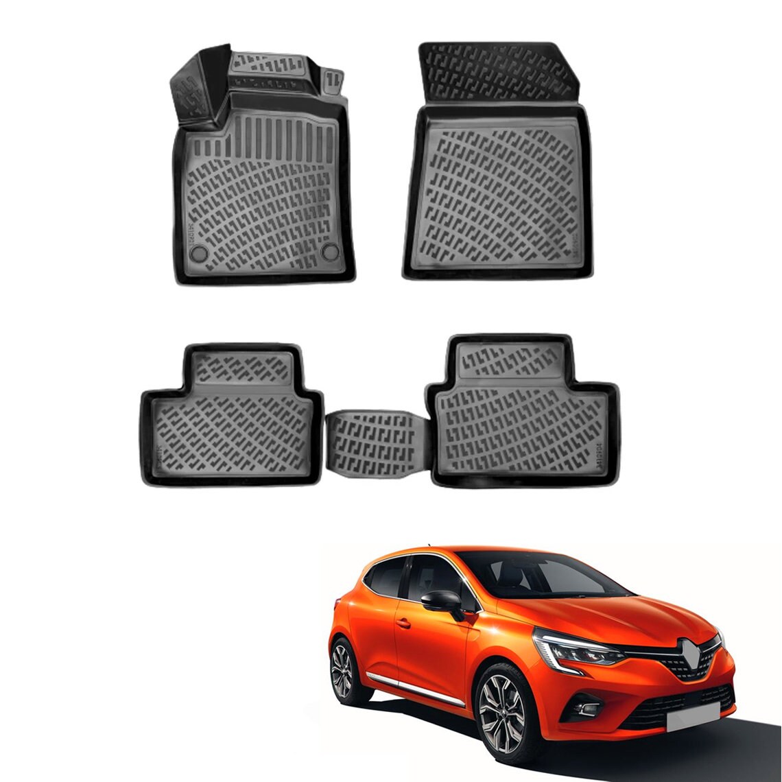 Set: tappetini in velluto + coprisedili cuciti su misura per Renault Clio IV  Hatchback (2012-2019) – serie Premium nero