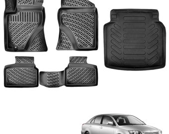 For Toyota Avensis 2003 2004 2005 2006 2007 2008 2009 3D Full Set Floor Mats Liner Cargo Liner Trunk Mat Liner 3D Waterproof Black Rubber