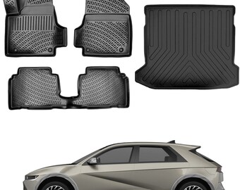 For Hyundai Ioniq 5 Center Console Front 2021 2022 2023 3D Full Set Floor Mats Liner Cargo Liner Trunk Mat Liner 3D Waterproof Black Rubber