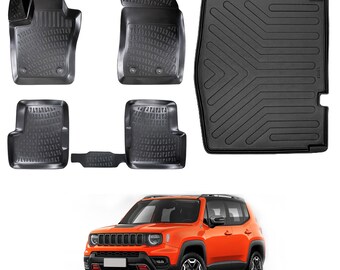 For Jeep Renegade 2015 2016 2017 2018 2019 2020 2021 2022 2023 3D Full Set Floor Mats Liner Cargo Liner Trunk Mat Waterproof Black Rubber