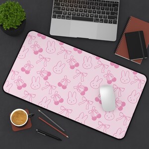 Pink Coquette Bunny & Cherry Desk Mat: Miffy-Inspired Gaming Mousepad image 5