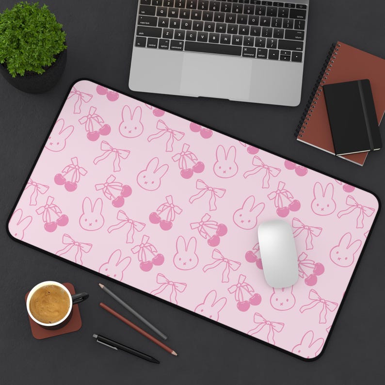 Pink Coquette Bunny & Cherry Desk Mat: Miffy-Inspired Gaming Mousepad image 5