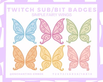 Sub/bit badges - Simple Fairy wings - Twitch/Youtube/Tiktok/Discord/Stream/Magical/Pastel/Fairy