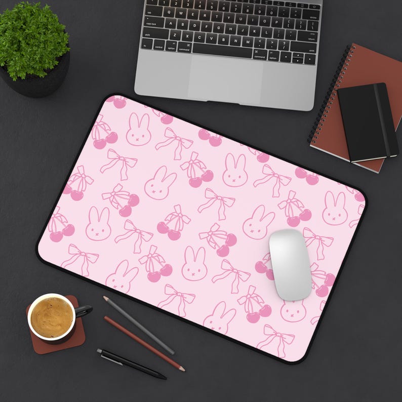 Pink Coquette Bunny & Cherry Desk Mat: Miffy-Inspired Gaming Mousepad image 7