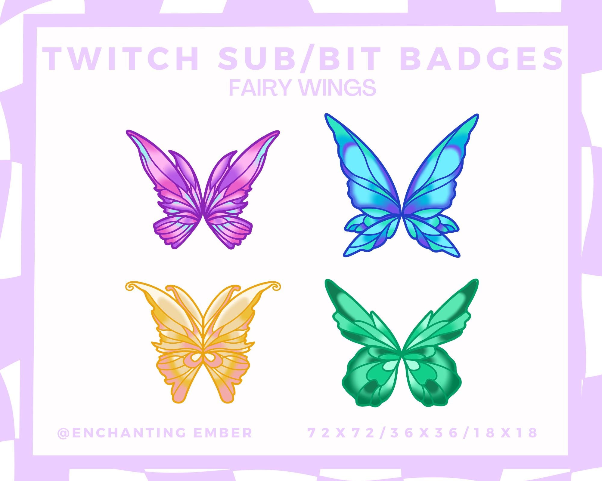Sub/bit badges - Fairy wings - Twitch/Youtube/Tiktok/Discord/Stream/Kawaii/Pastel/Fairy