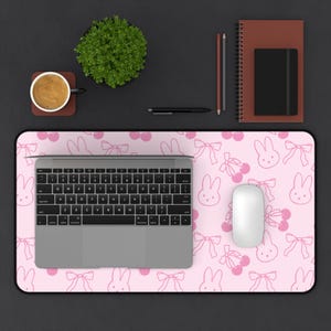 Pink Coquette Bunny & Cherry Desk Mat: Miffy-Inspired Gaming Mousepad image 4