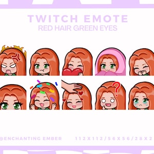Stream Emote - Redhead/Ginger green eyed female chibi emote - Twitch/Youtube/Tiktok/Discord/Kawaii/Stream/Anime/Chibi