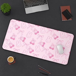 Pink Coquette Bunny & Cherry Desk Mat: Miffy-Inspired Gaming Mousepad image 2