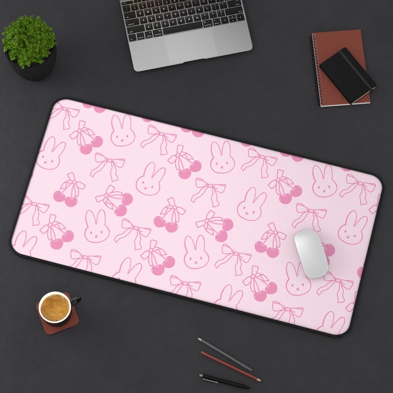 Pink Coquette Bunny & Cherry Desk Mat: Miffy-Inspired Gaming Mousepad image 2