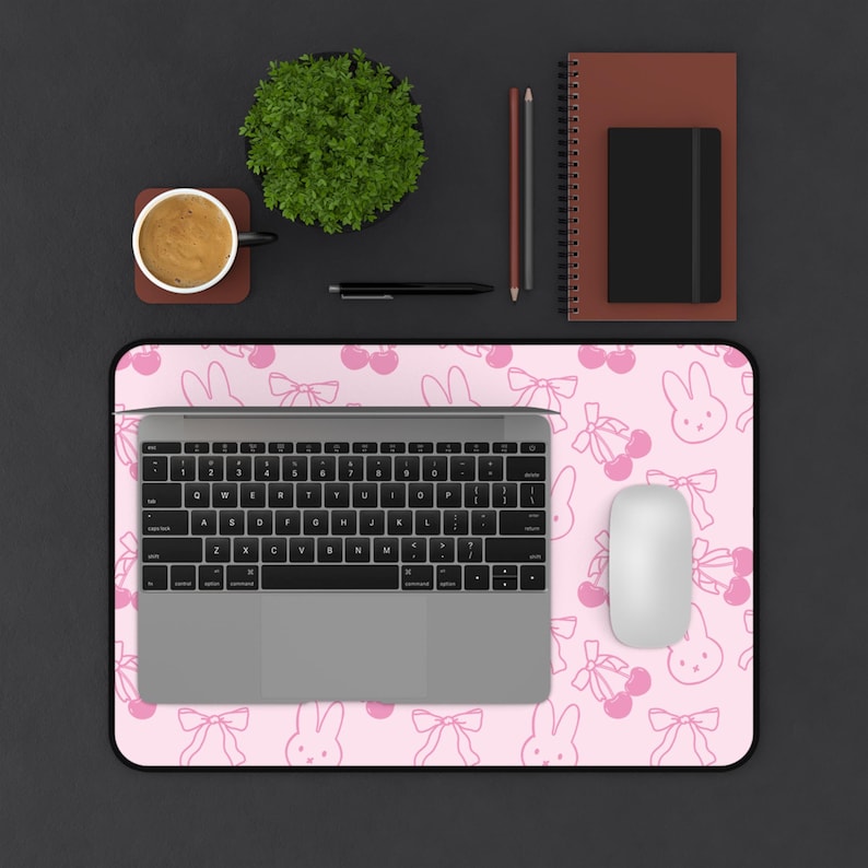 Pink Coquette Bunny & Cherry Desk Mat: Miffy-Inspired Gaming Mousepad image 6
