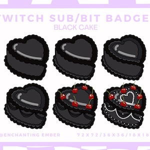 Sub/bit badges - Vintage Black heart-shaped cake/bakery - Twitch/Youtube/Tiktok/Discord/Stream/Goth