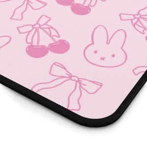 Pink Coquette Bunny & Cherry Desk Mat: Miffy-Inspired Gaming Mousepad image 3