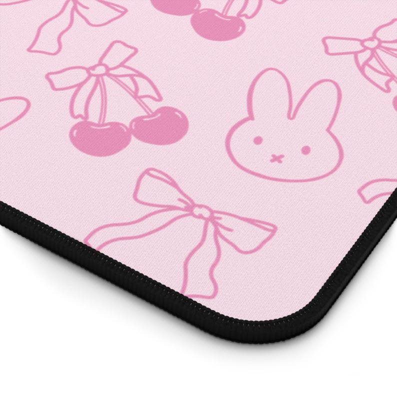 Pink Coquette Bunny & Cherry Desk Mat: Miffy-Inspired Gaming Mousepad image 3