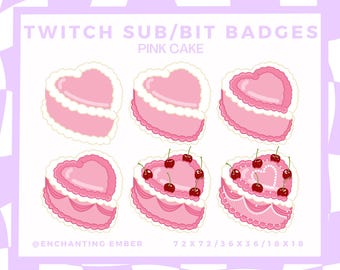 Sub/bit badges - Vintage Pink Heart Cake - Twitch/Youtube/Tiktok/Discord/Stream/Kawaii/Pastel/Bakery/Coquette/Emoji/Emotes